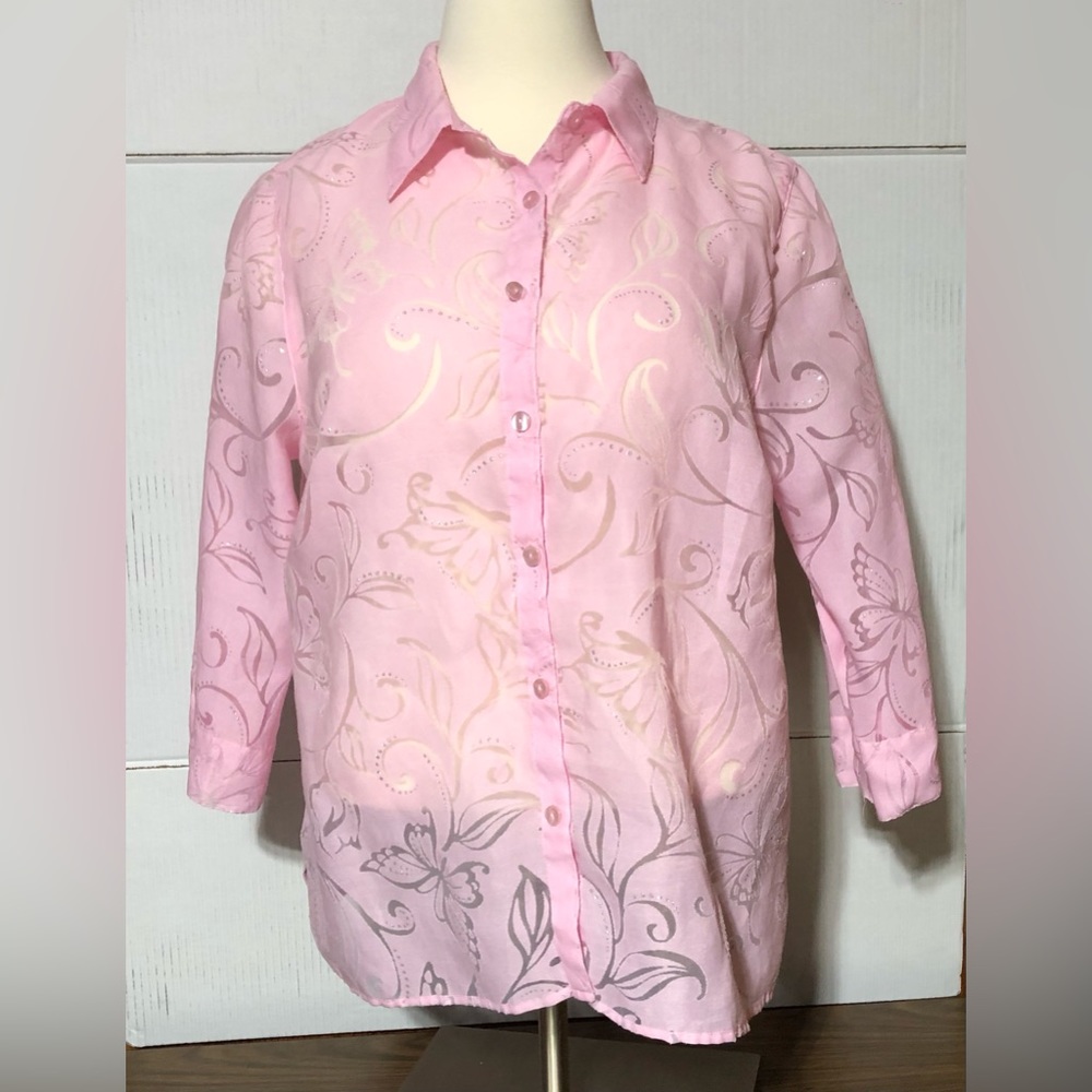 Alfred Dunner size 2X pink b rayon & polyester button up front blouse w …